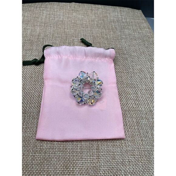 Aurora Borealis Jewelry - Vintage Aurora Borealis Multicolor Crystal Circle Brooch Granny Core